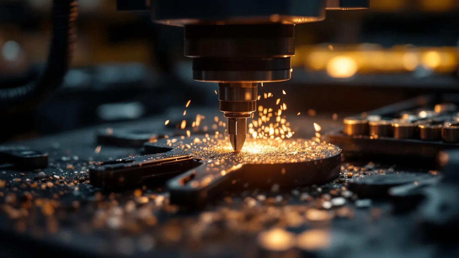 Automotive key cutting machine milling a new key