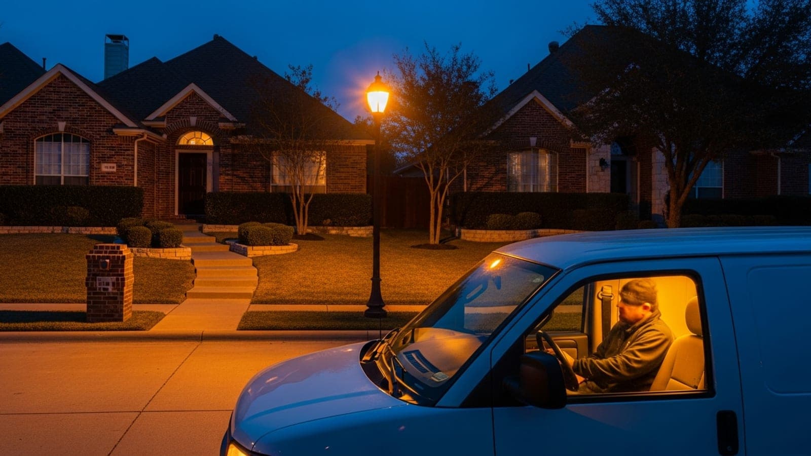 24 hour locksmith Keller TX technician arriving at suburban home at night