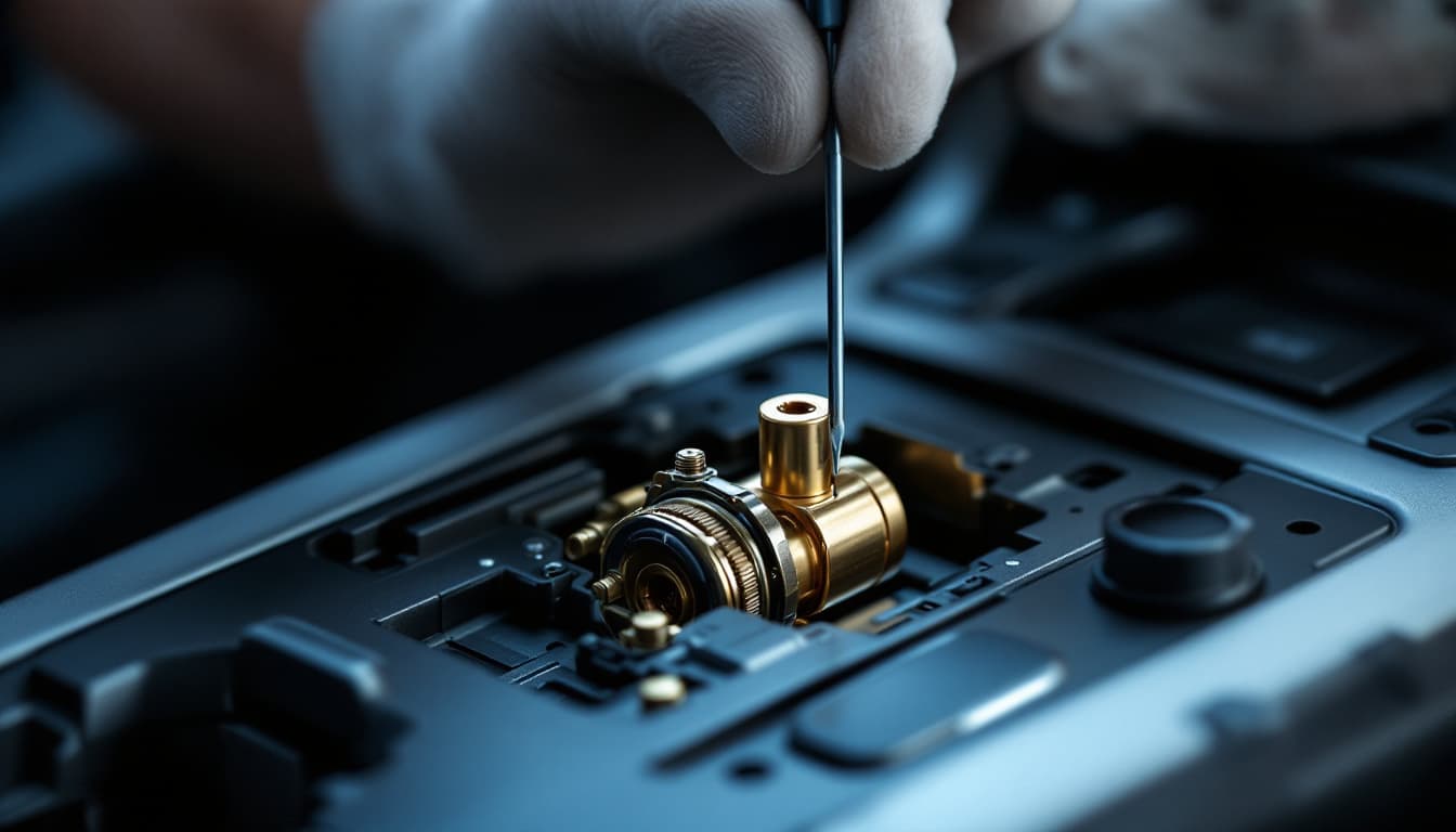 Steering column of a full-size Lexus SUV with the ignition lock cylinder exposed during repair in Keller Texas
