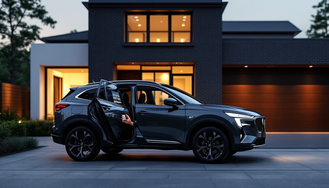 Lexus NX crossover parked outside a home in Keller Texas with a locksmith programming tool on the seat