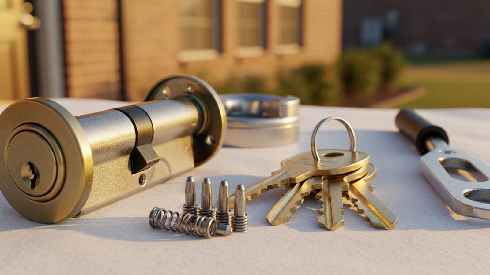 Locksmith rekeying a residential deadbolt at a Keller TX home entry door