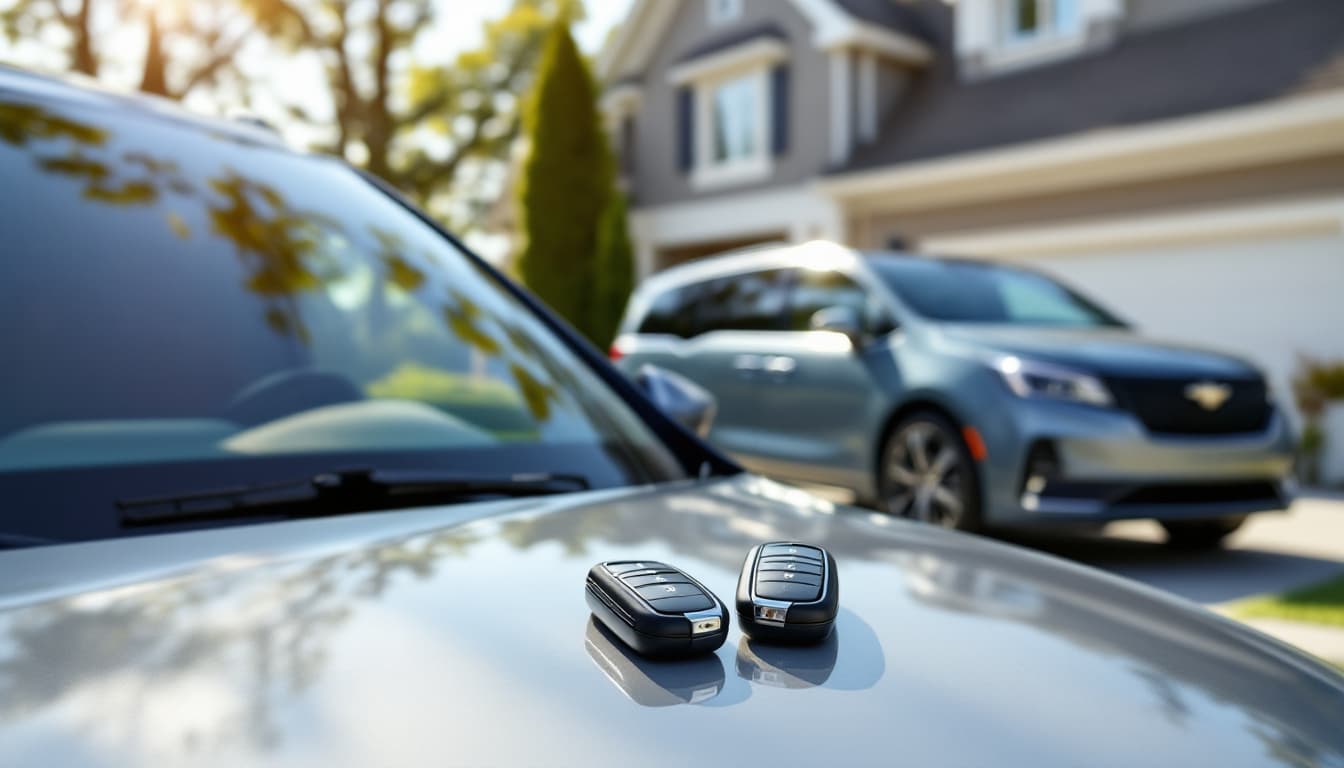 Toyota Highlander SUV and Sienna minivan in a suburban Keller Texas driveway with smart key fobs