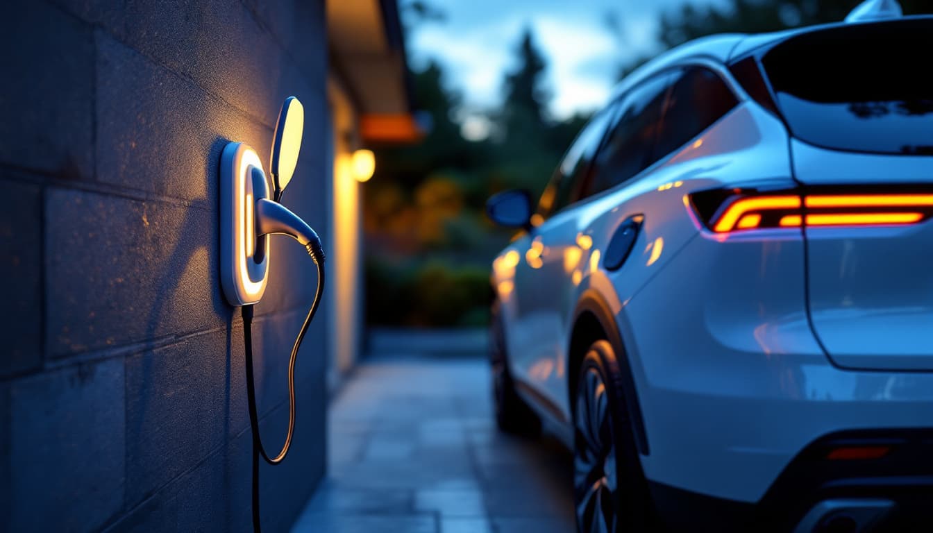 Volkswagen ID.4 electric SUV charging outside a home in Keller Texas with a key fob on the console