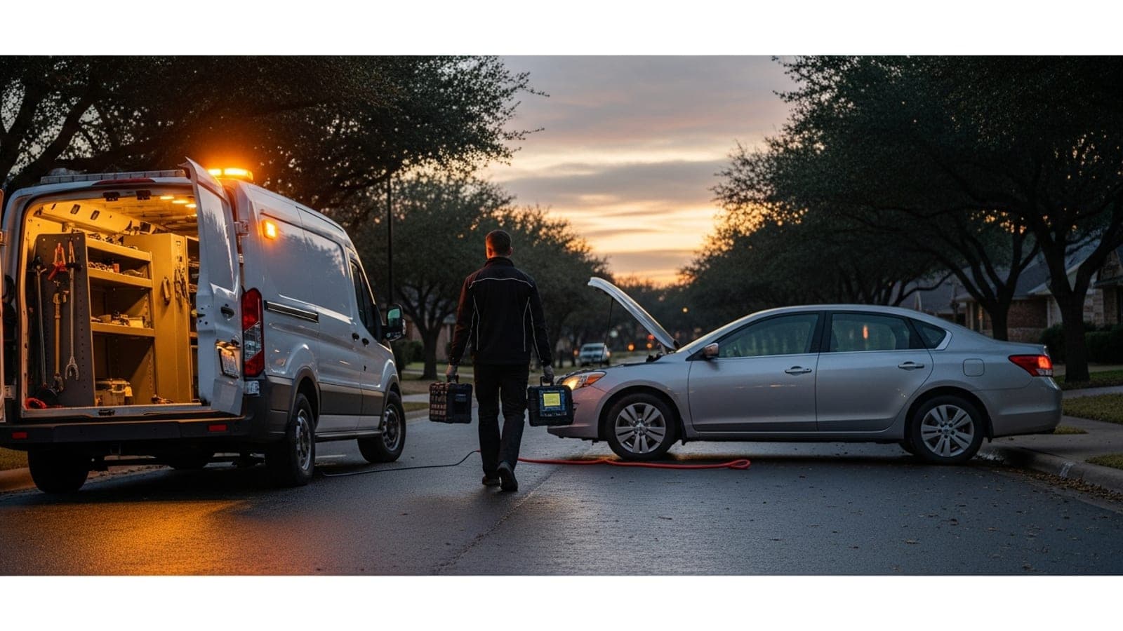 Emergency locksmith in Keller TX unlocking a silver sedan at night