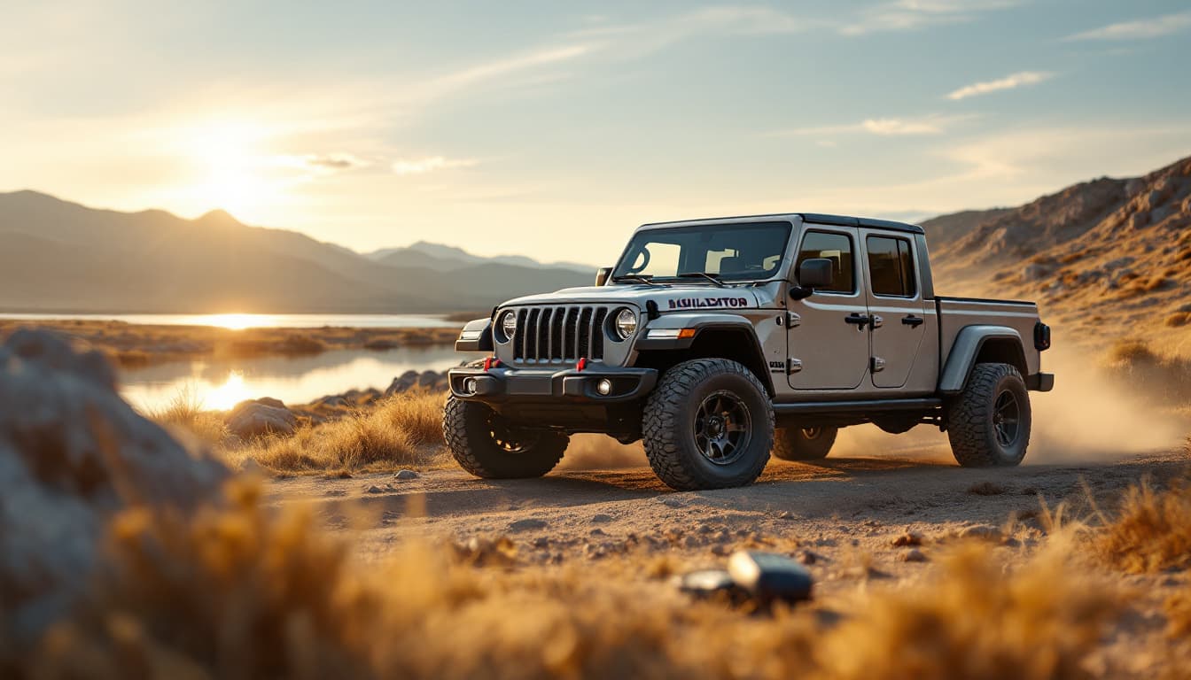 Jeep Gladiator pickup on a trail with a key fob held in the foreground near Keller TX