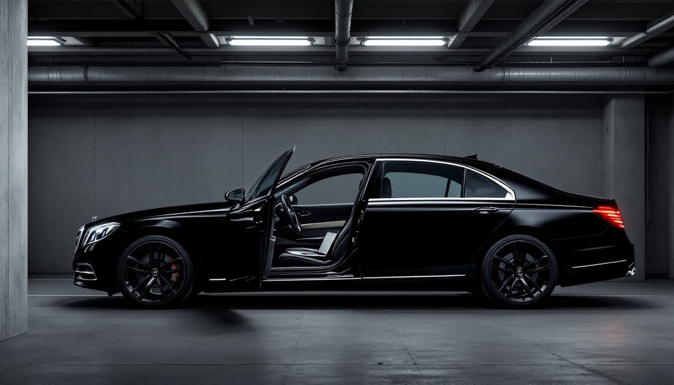 Black Lexus luxury sedan in a parking garage with a locksmith diagnostic laptop on the driver seat