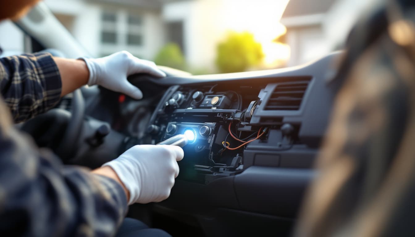 Nissan Murano SUV with the steering column area exposed during an ignition repair in Flower Mound Texas